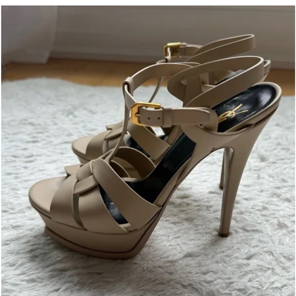 Saint Laurent Tribute Leather Platform Sandals